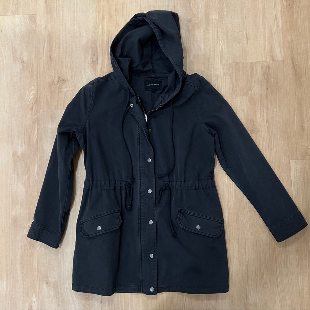 Lucky Brand Black Hooded Drawstring Waist Utility Jacket